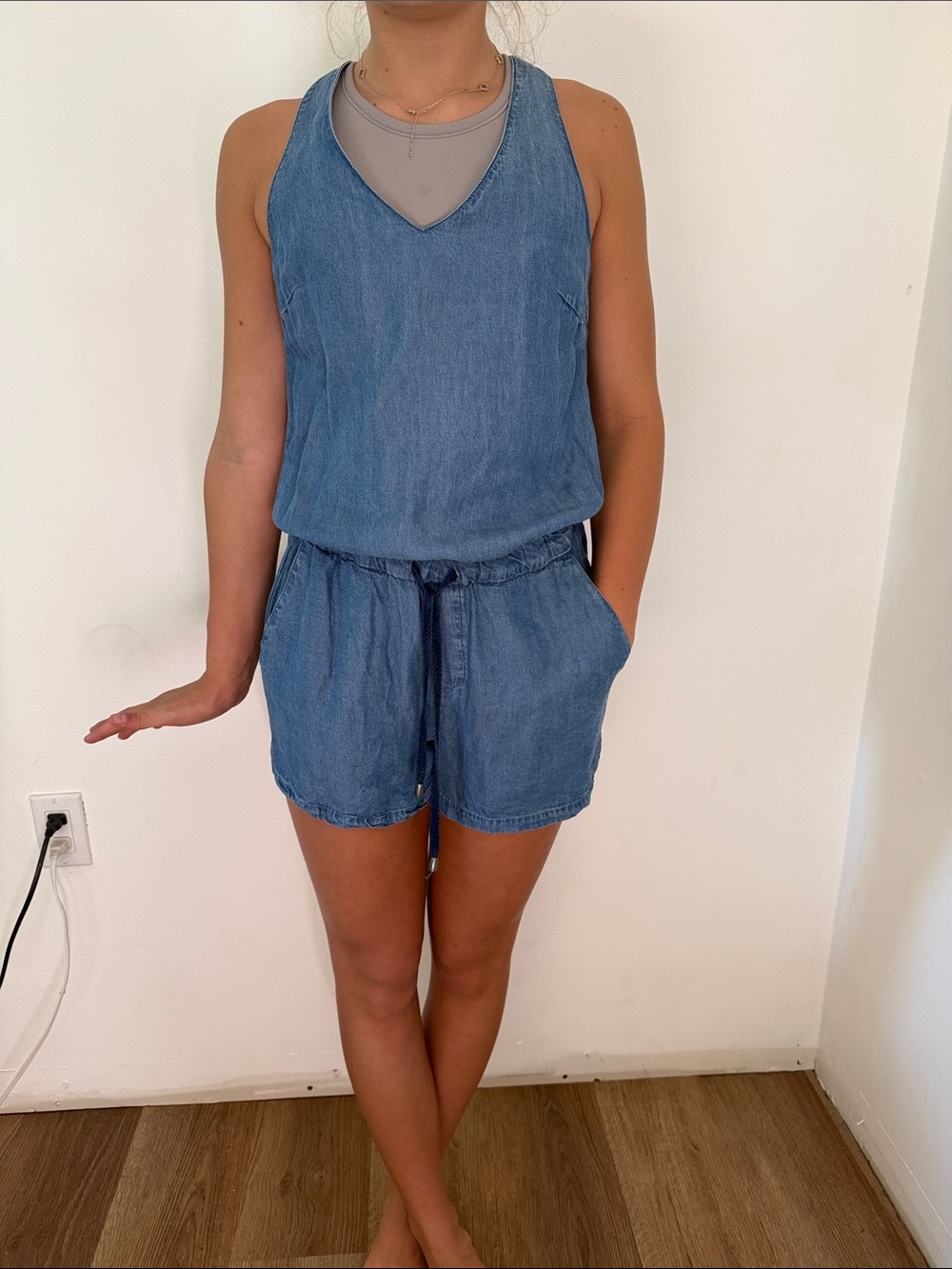 Splendid Small Light Denim Sleeveless Romper - Blue
